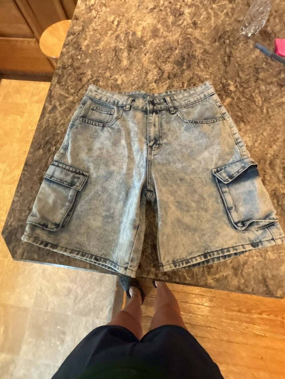 Manfinity Acid Wash Denim Cargo Shorts Size S